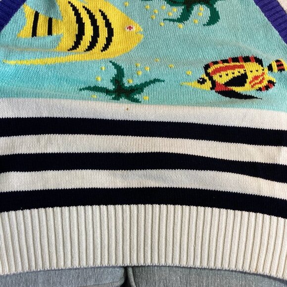 Woman's Fish Ocean Sweater White Large 100% Cotton Colorful Sea Life New - Picture 3 of 8